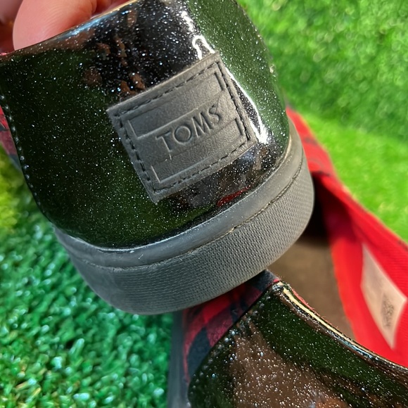TOMS Buffalo Check Flannel Slip Ons with sparkly on back side - Picture 3 of 6